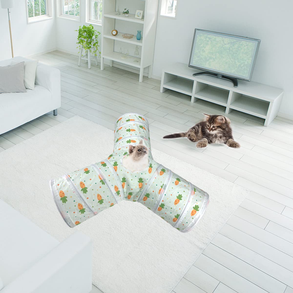 3 Way Collapsible Tunnel with Carrot Patterns Small Pet Hideout H881254