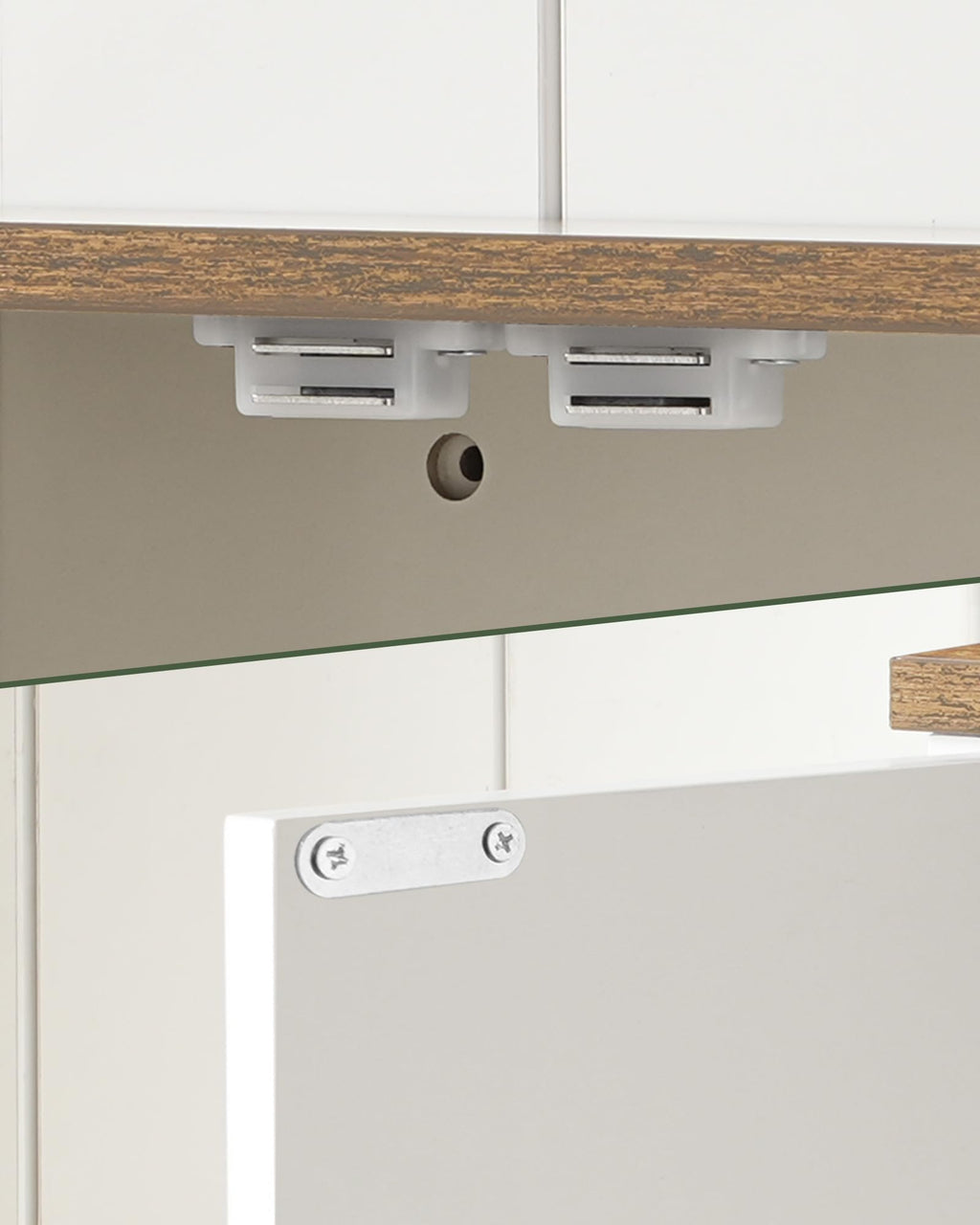 White and Walnut Bathroom Wall Cabinet with Towel Bar Z588570