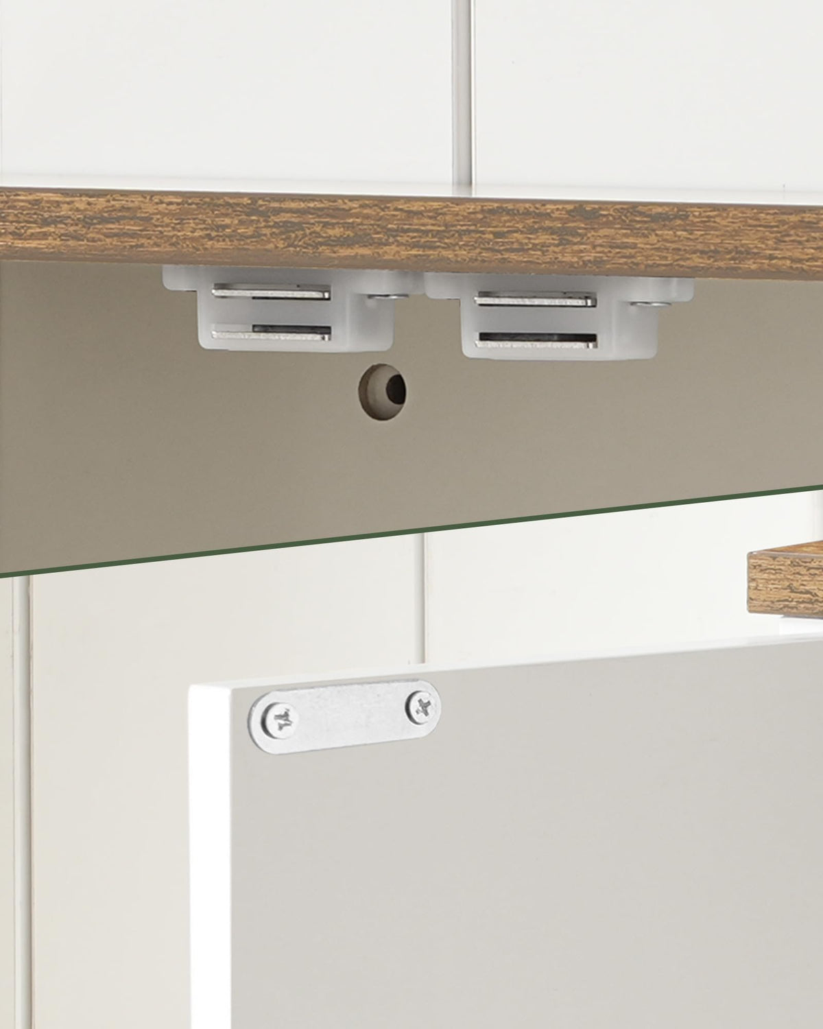 White and Walnut Bathroom Wall Cabinet with Towel Bar Z588570