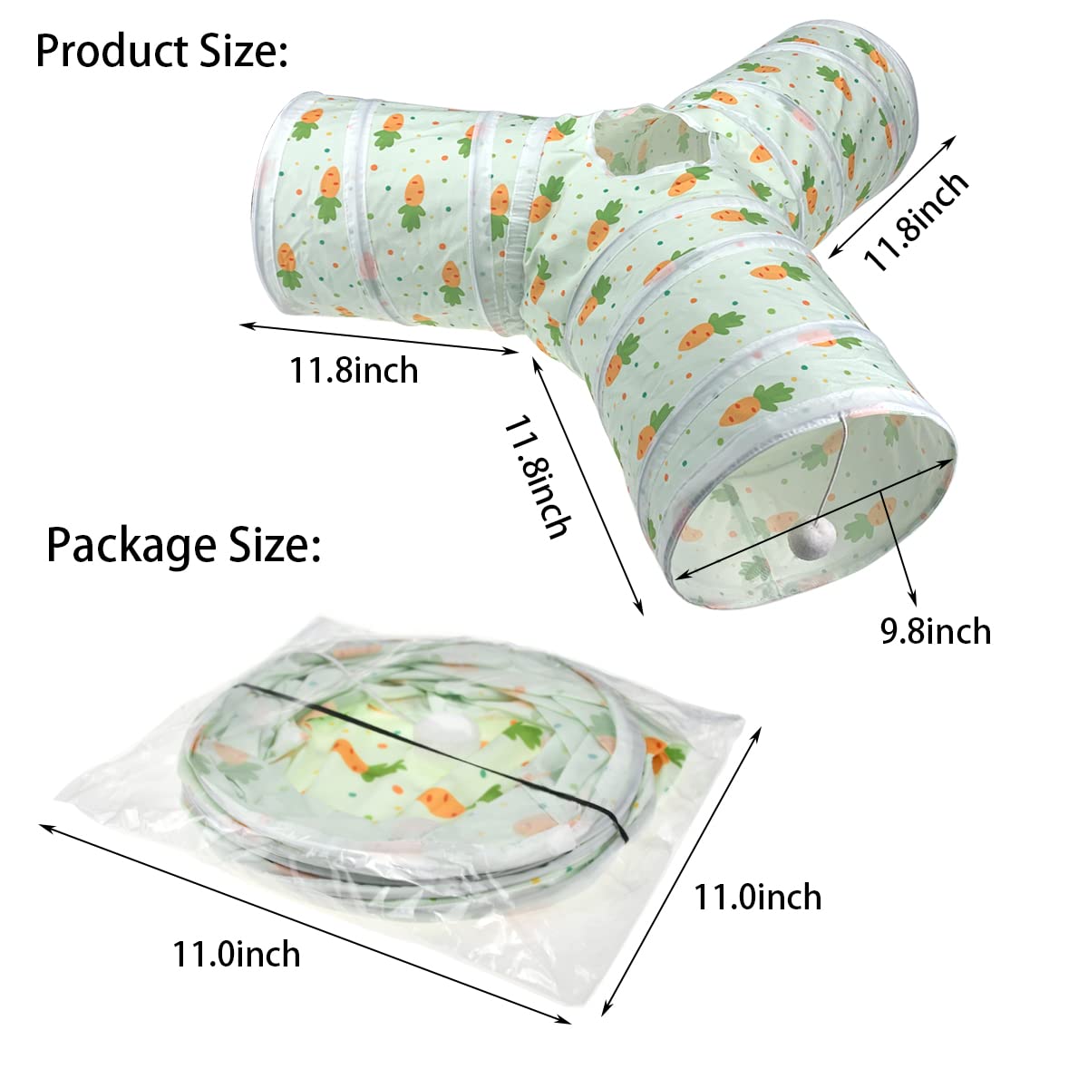 3 Way Collapsible Tunnel with Carrot Patterns Small Pet Hideout H881254