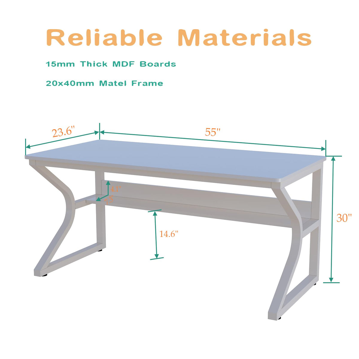 55-Inch Extra Long Desk with Storage Shelf V7351