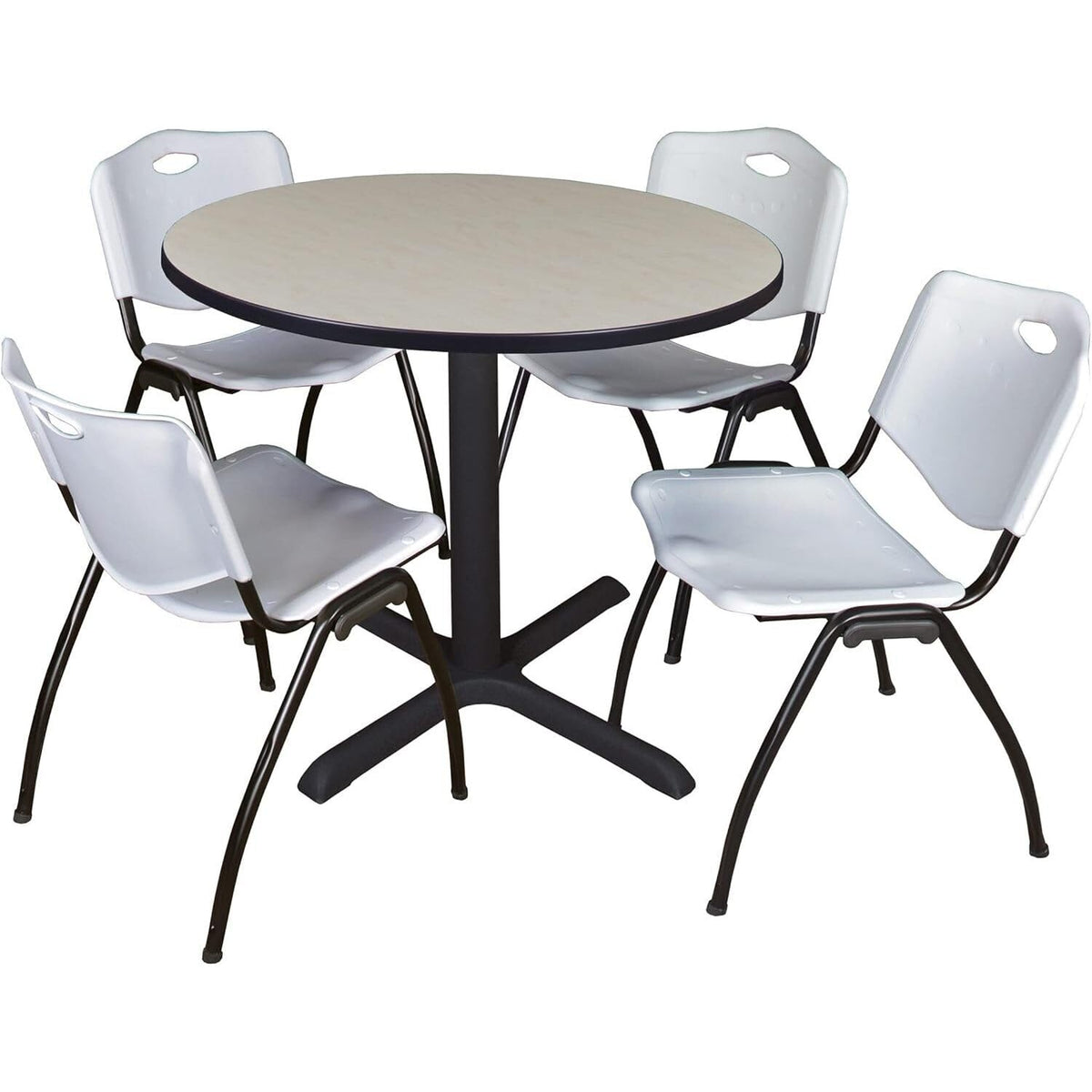 42" Round Breakroom Table with 4 Grey Stack Chairs U98365