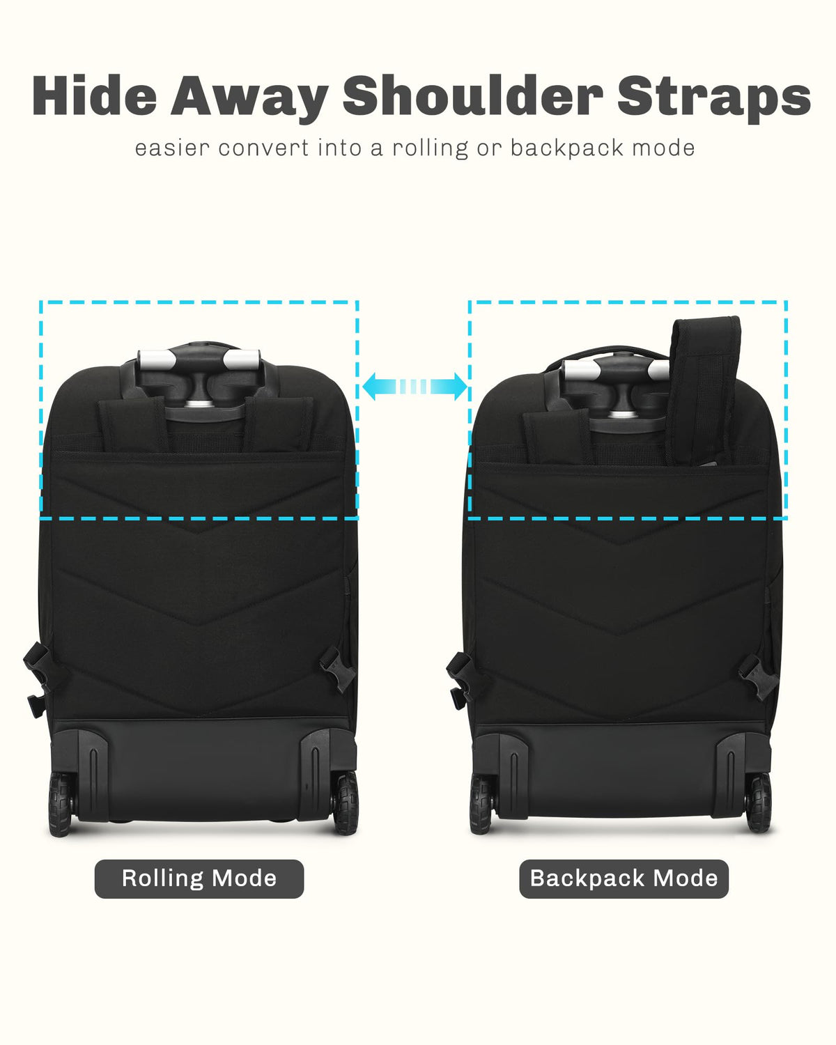 Rolling Backpack with Wheels 43L Jet Black C539541