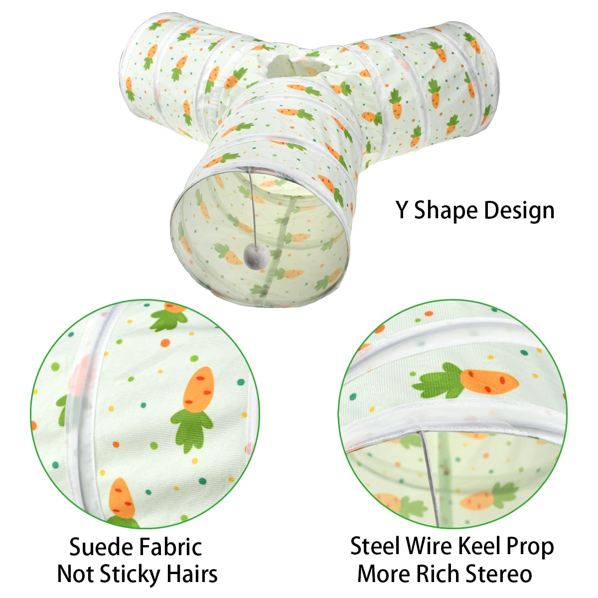 3 Way Collapsible Tunnel with Carrot Patterns Small Pet Hideout H881254