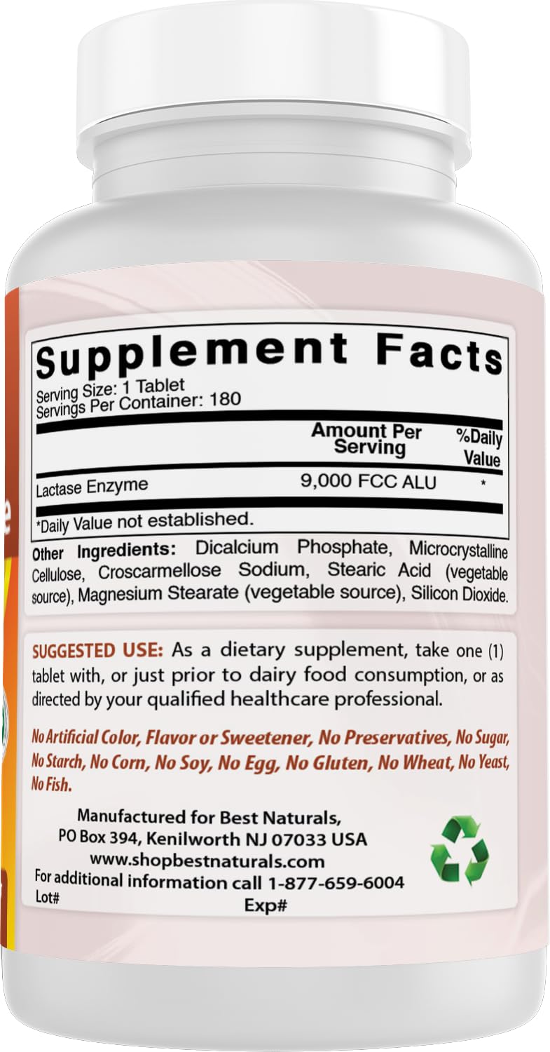 Lactose Intolerance Relief Tablets with Lactase Enzyme, 180 Count A31665
