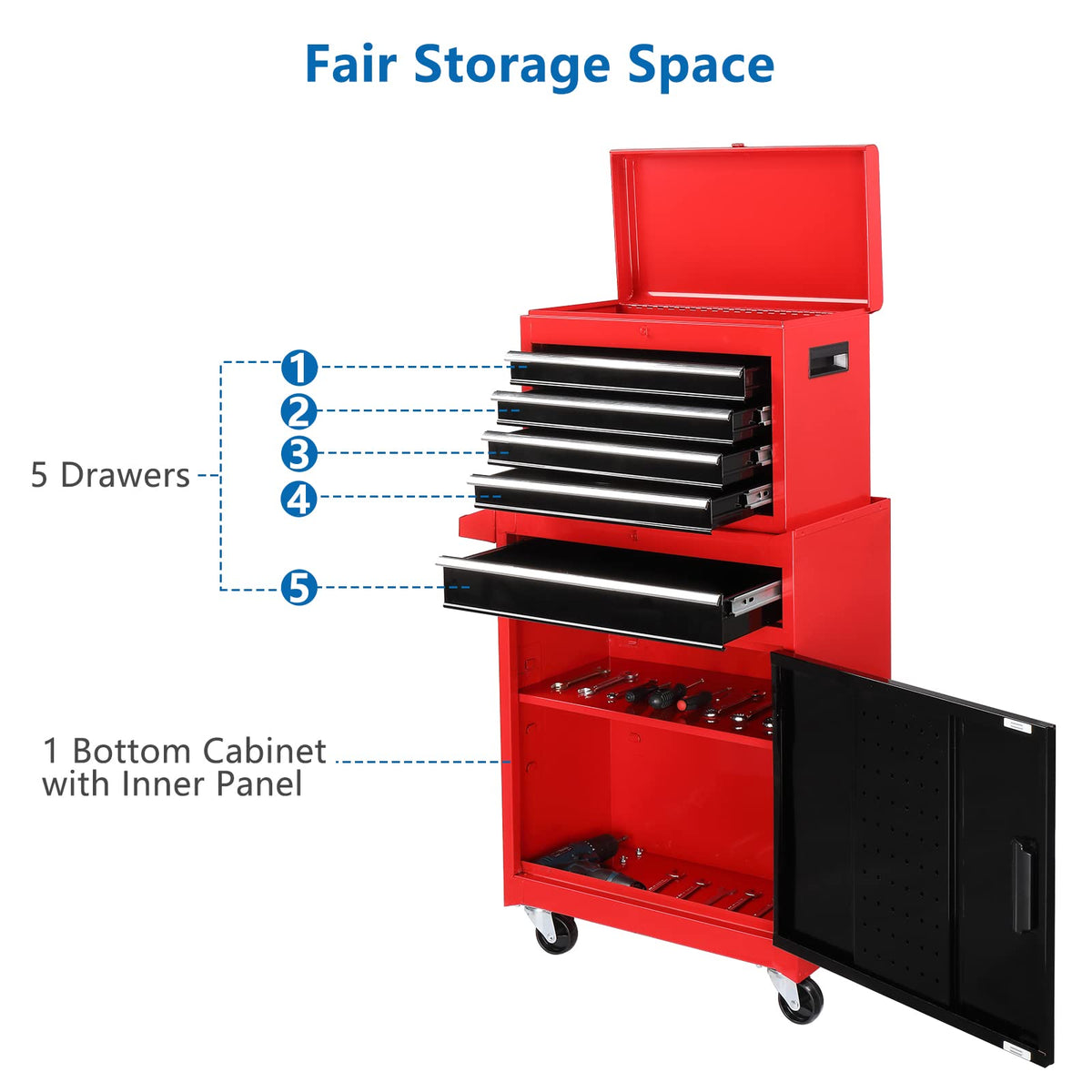 5 Drawer Rolling Tool Chest with Lockable Wheels K70579