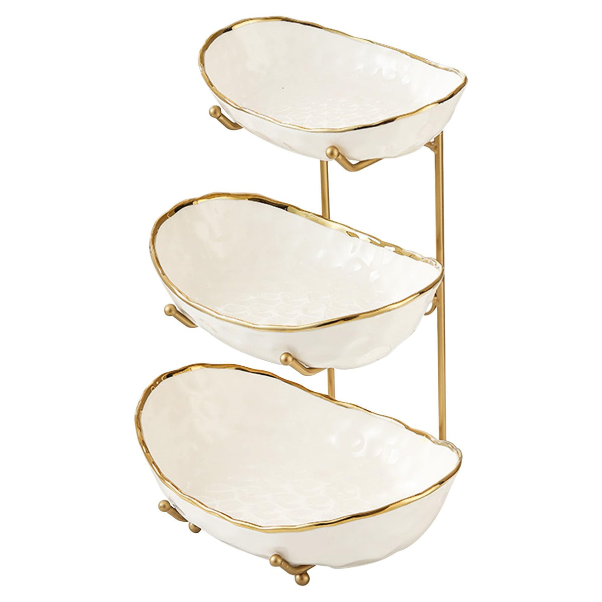 White 3 Tier Ceramic Fruit Bowl with Metal Stand F75110