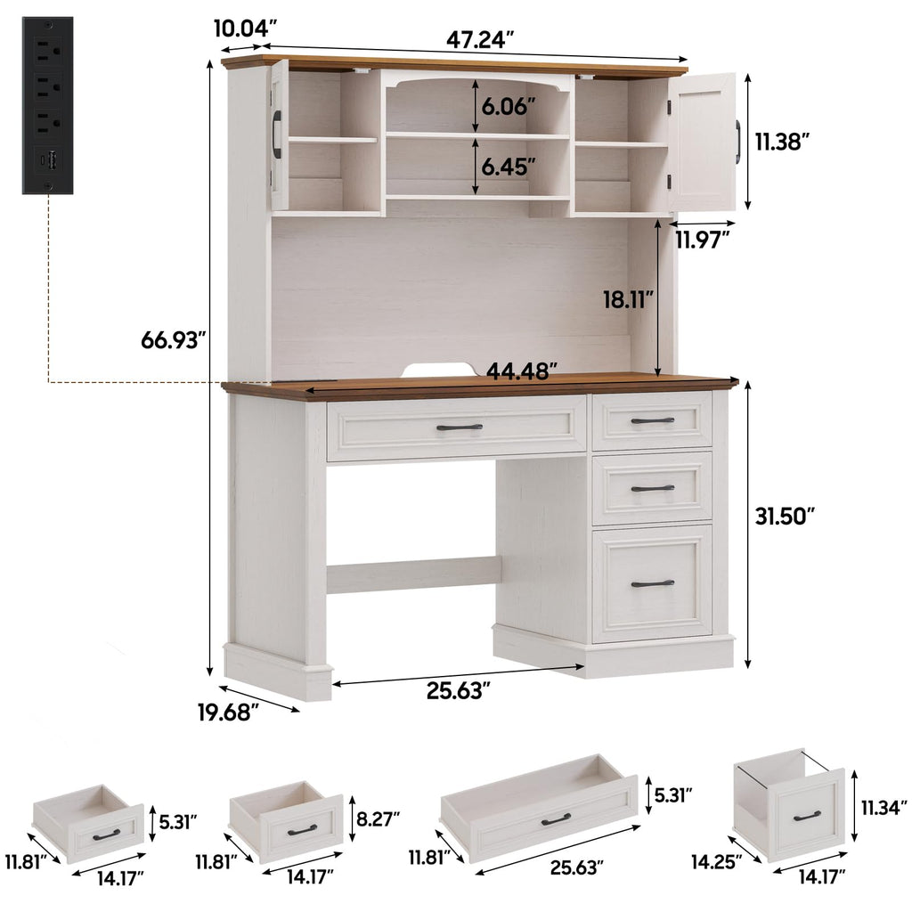 67" Executive Desk with Hutch and Charging Station K305