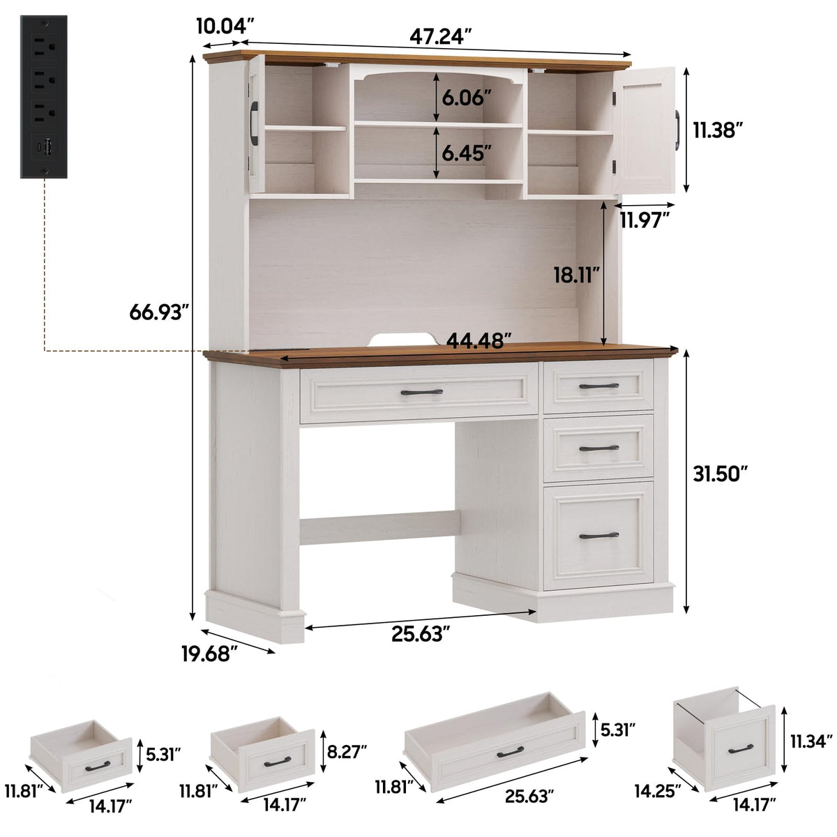 67" Executive Desk with Hutch and Charging Station K305
