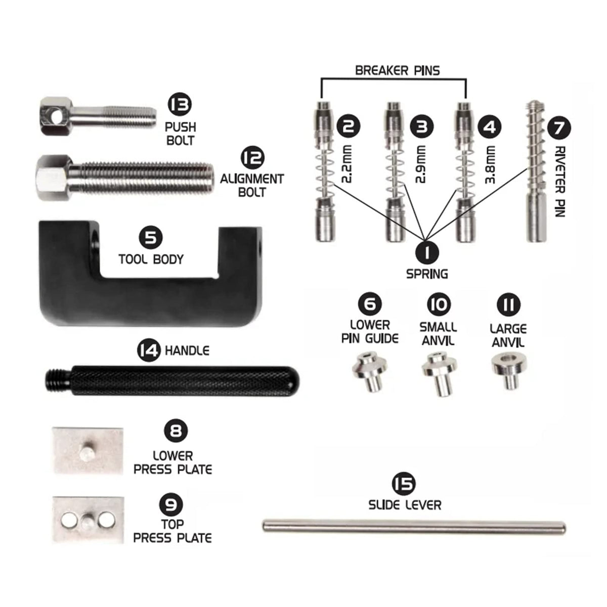 12 Pc Universal Motorcycle Chain Riveting Tool Set with Storage Box V8693