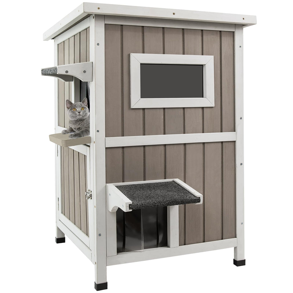 2 Story Weatherproof Wooden Outdoor Cat House M547
