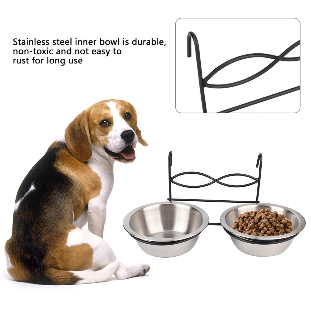 Stainless Steel Hanging Pet Bowls, 2 Bowls 1 Hook M471