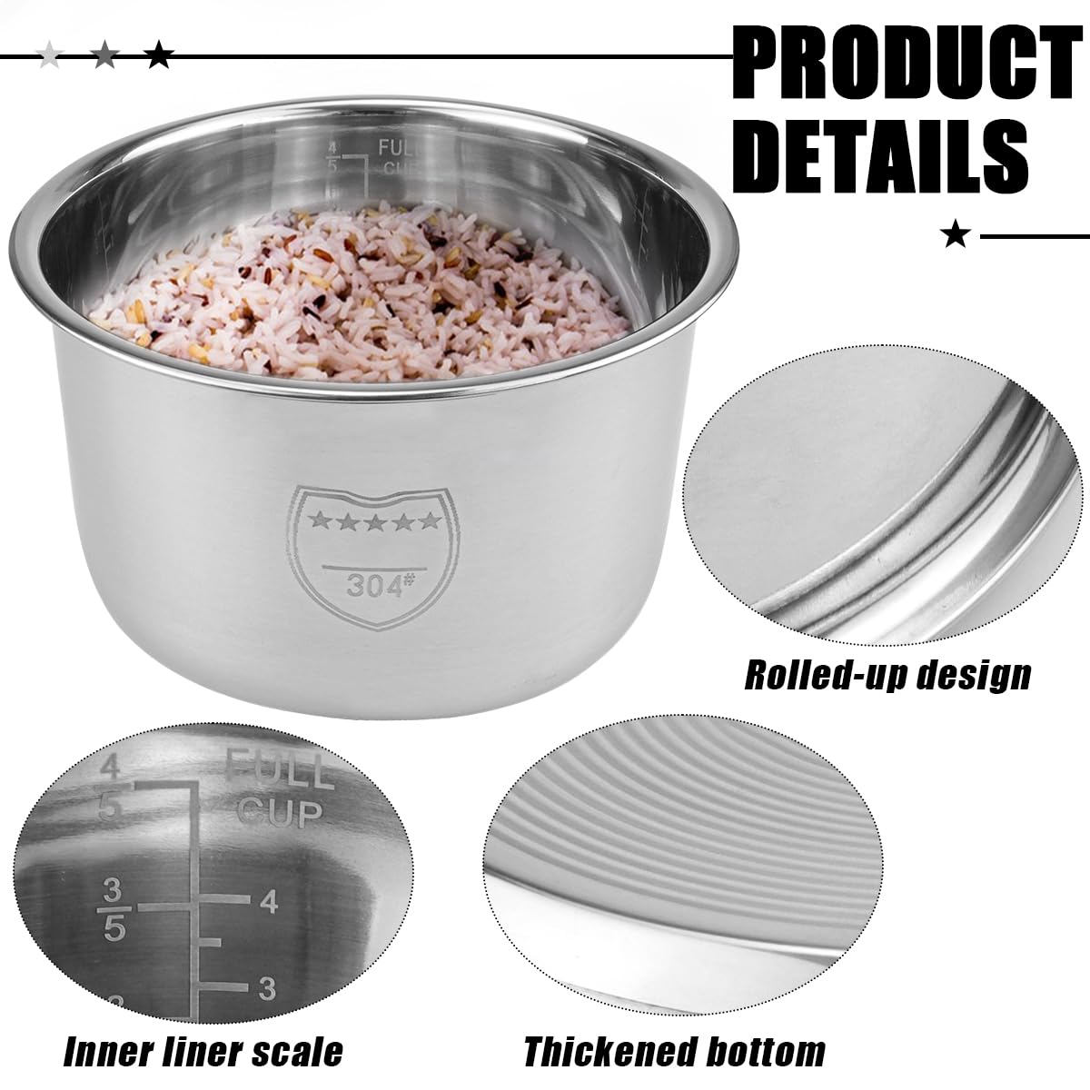 3L Stainless Steel Rice Cooker Inner Pot Replacement I351721