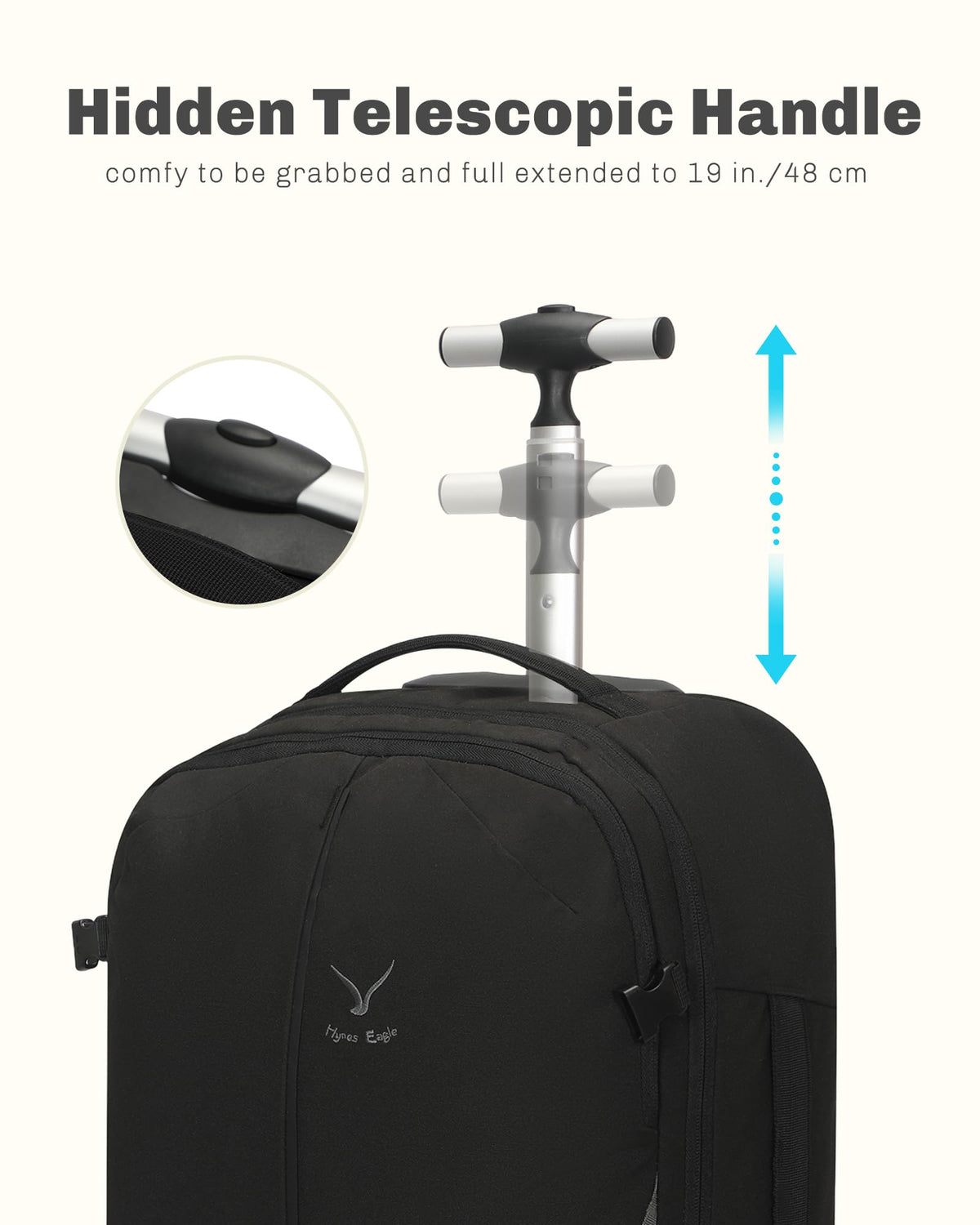 Rolling Backpack with Wheels 43L Jet Black C539541