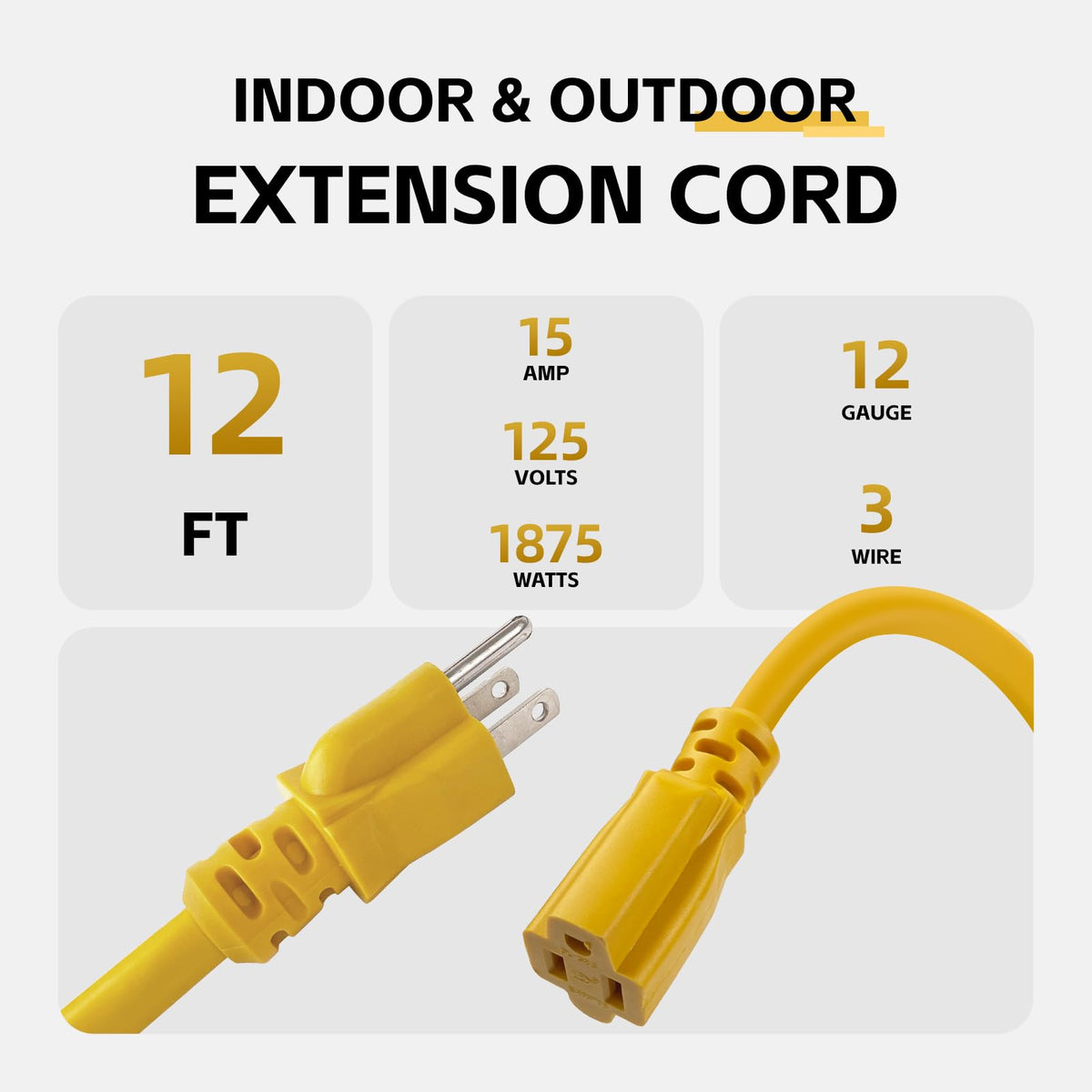 12 Ft Heavy Duty Yellow Extension Cord T3503