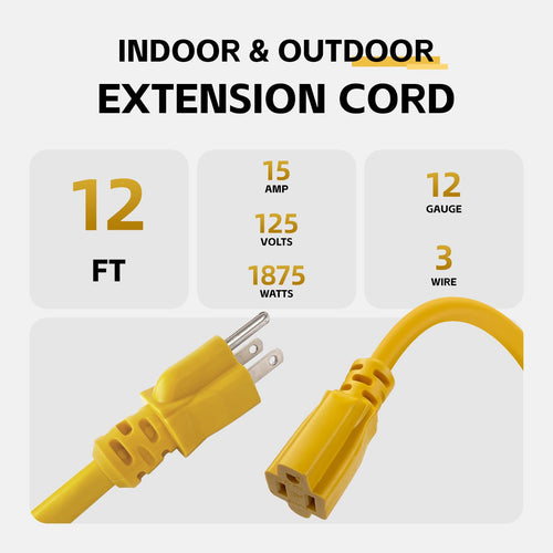 12 Ft Heavy Duty Yellow Extension Cord T3503