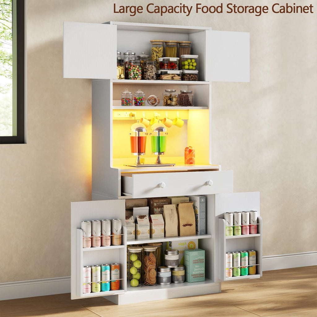 71" Tall White Kitchen Pantry Cabinet with Microwave Countertop T370237