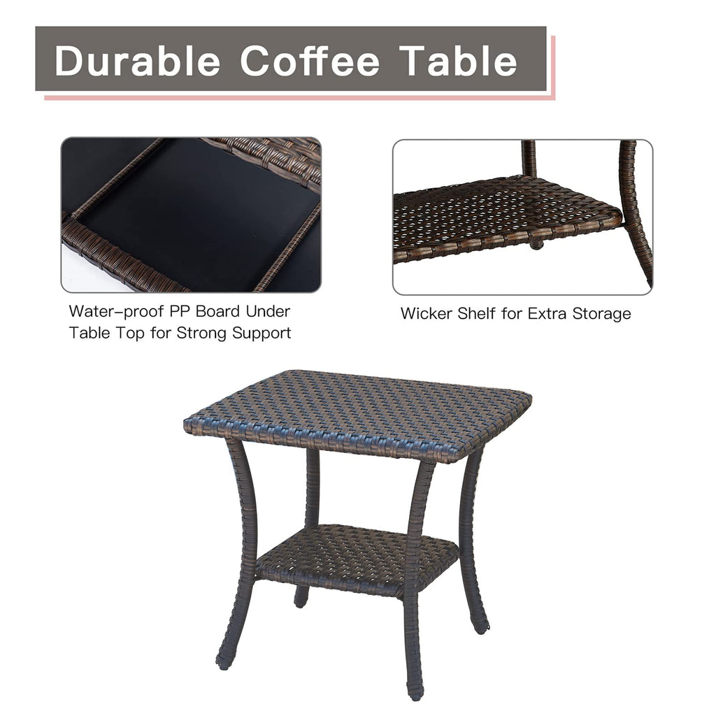 Brown Wicker Rattan 2-Tier Outdoor Coffee Table W7329