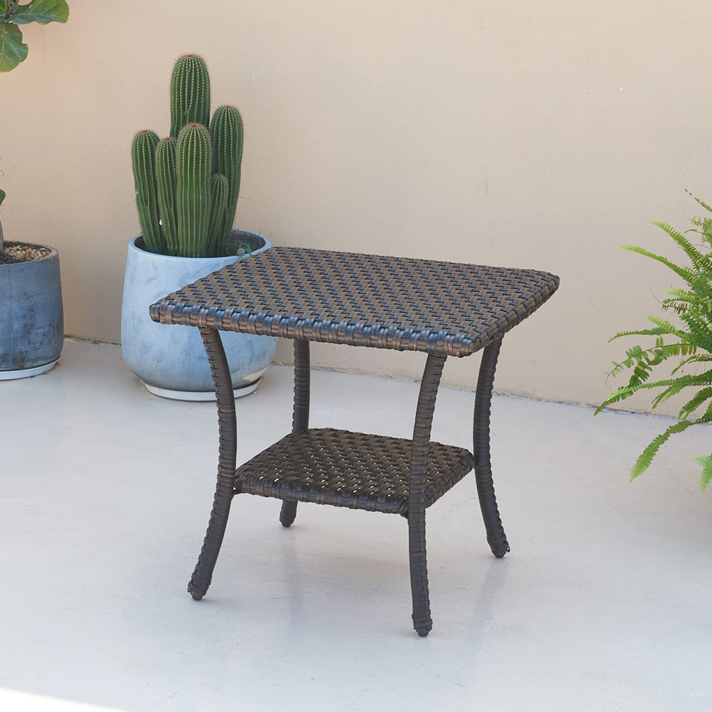 Brown Wicker Rattan 2-Tier Outdoor Coffee Table W7329