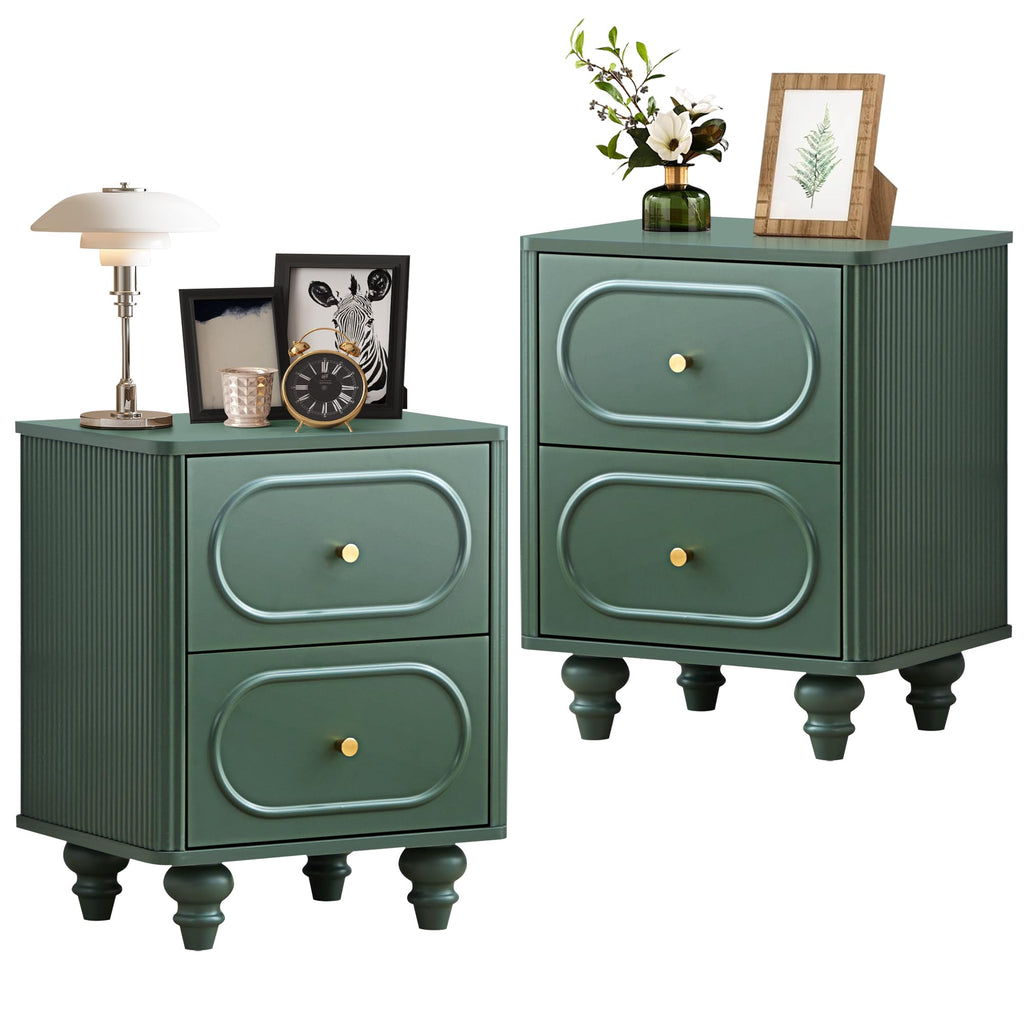 2 Drawer Fluted Nightstand Set of 2 Green L47925