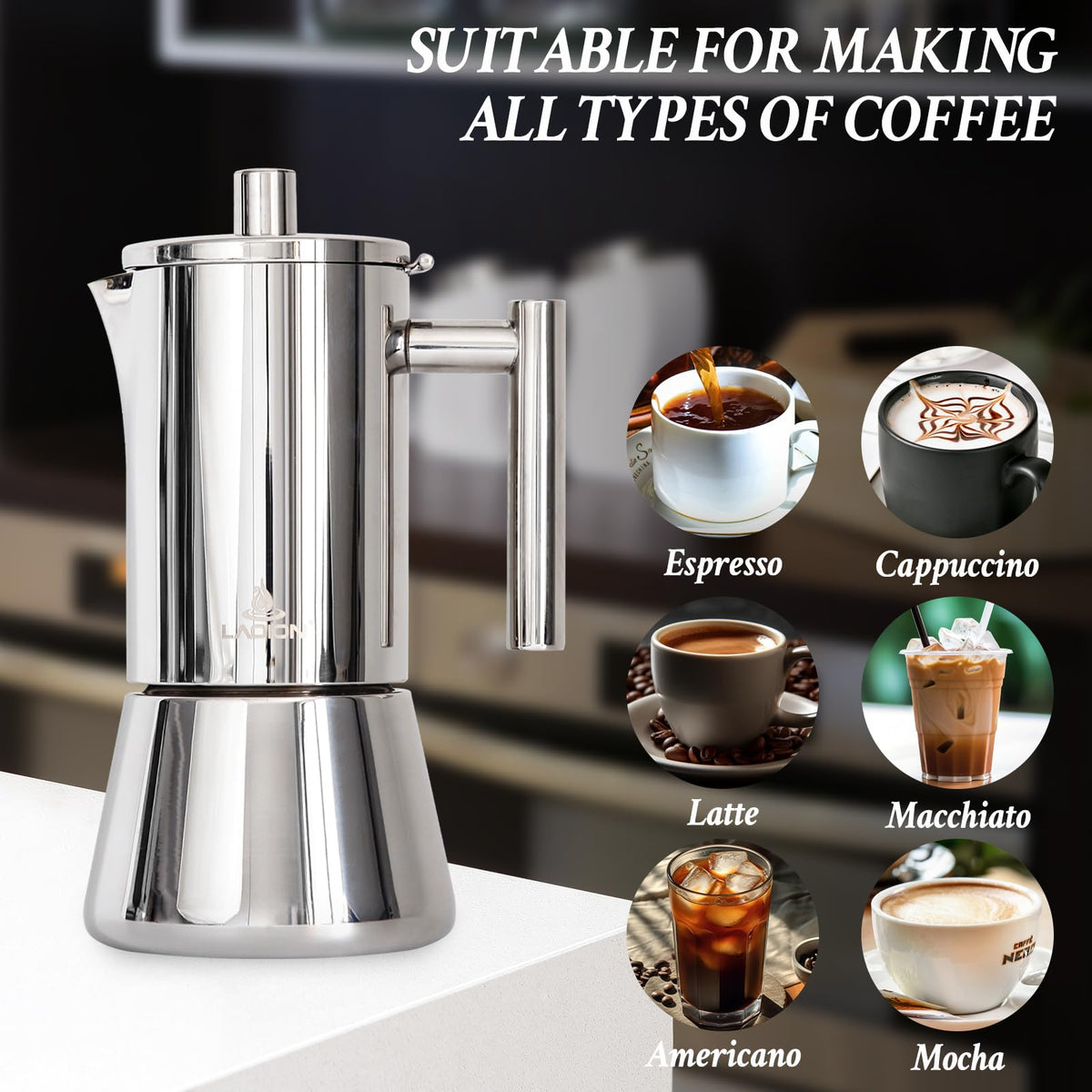 6 Cup Stainless Steel Stovetop Espresso Maker T253565