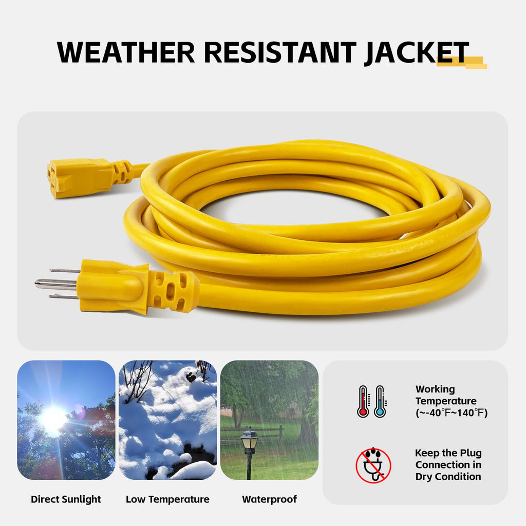 12 Ft Heavy Duty Yellow Extension Cord T3503