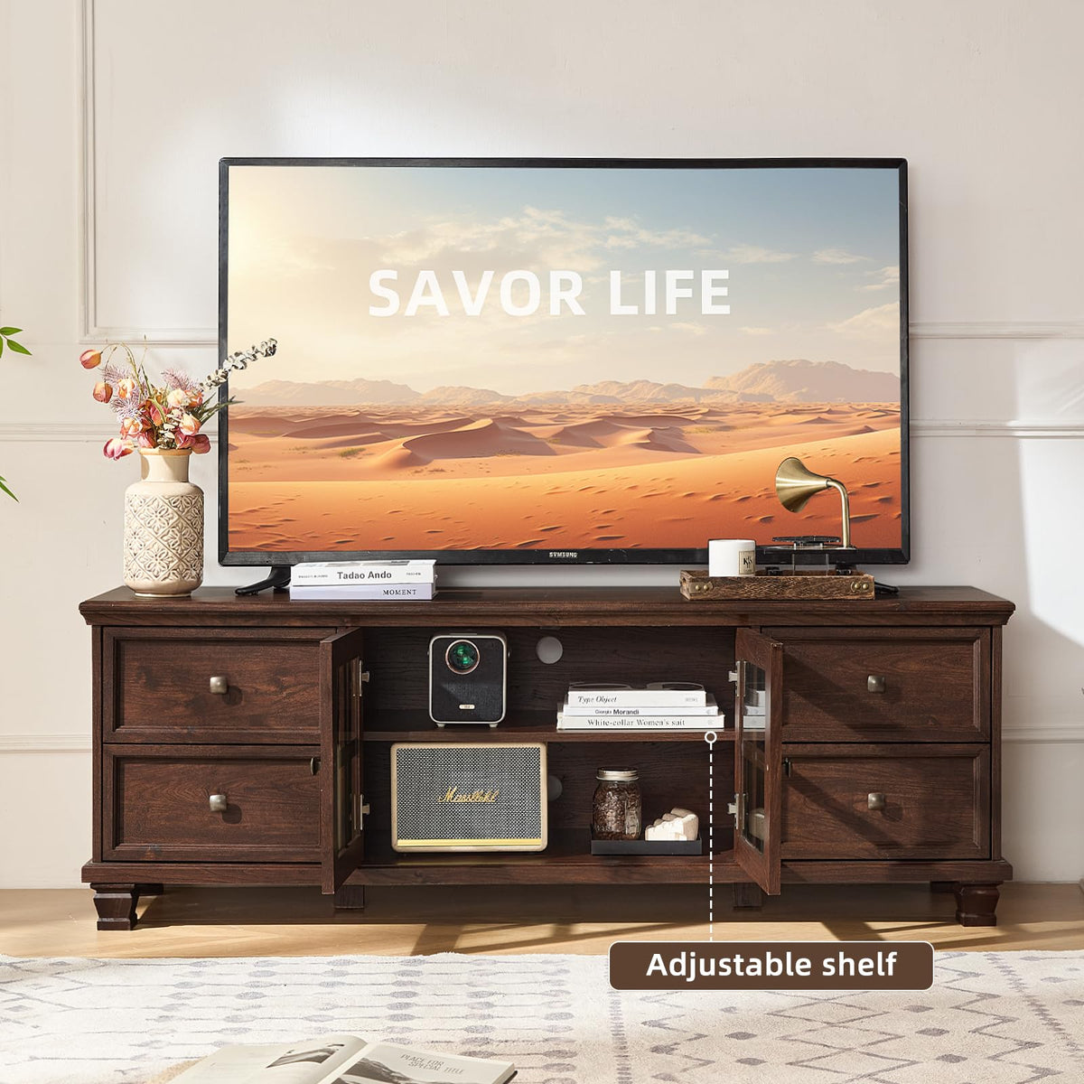 Farmhouse TV Stand with Glass Doors C71561
