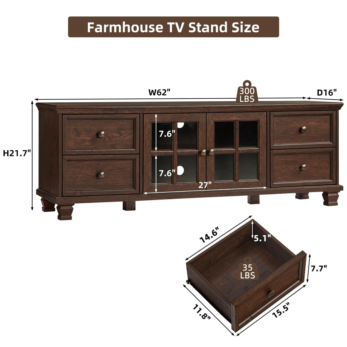 Farmhouse TV Stand with Glass Doors C71561