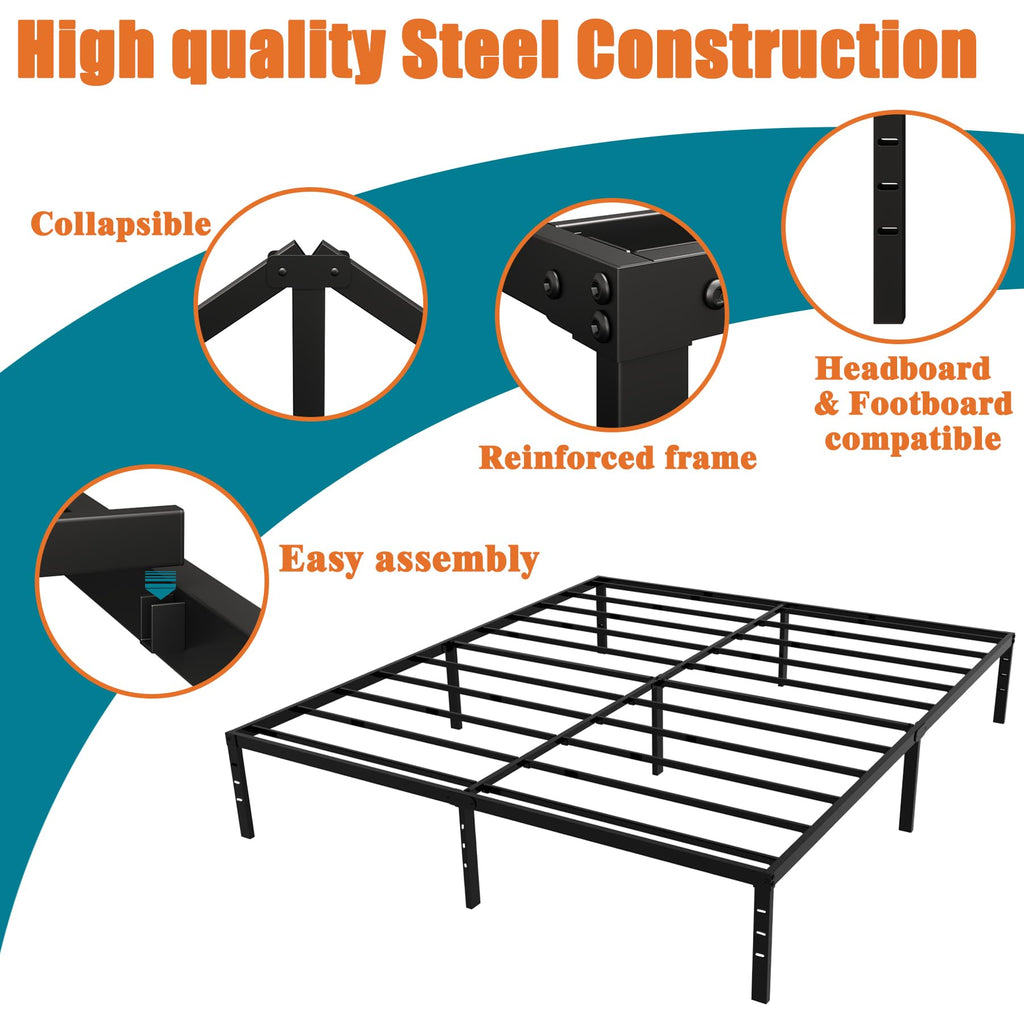 King Size Black Metal Bed Frame with Underbed Storage K8799