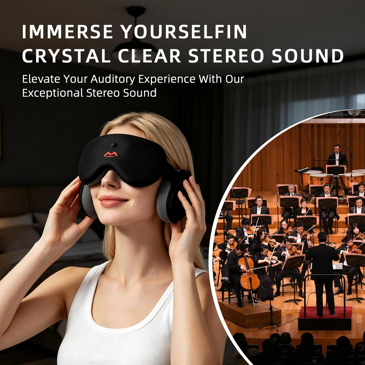 Bluetooth Sleep Mask, White Noise Headphones, 100% Blackout Q90123