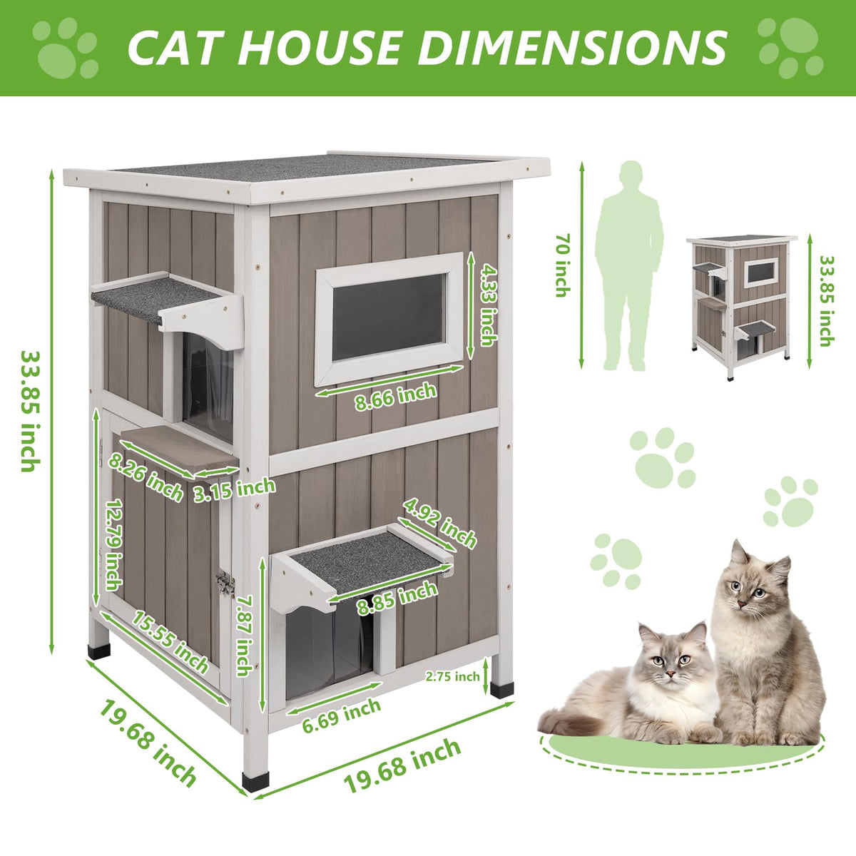 2 Story Weatherproof Wooden Outdoor Cat House M547