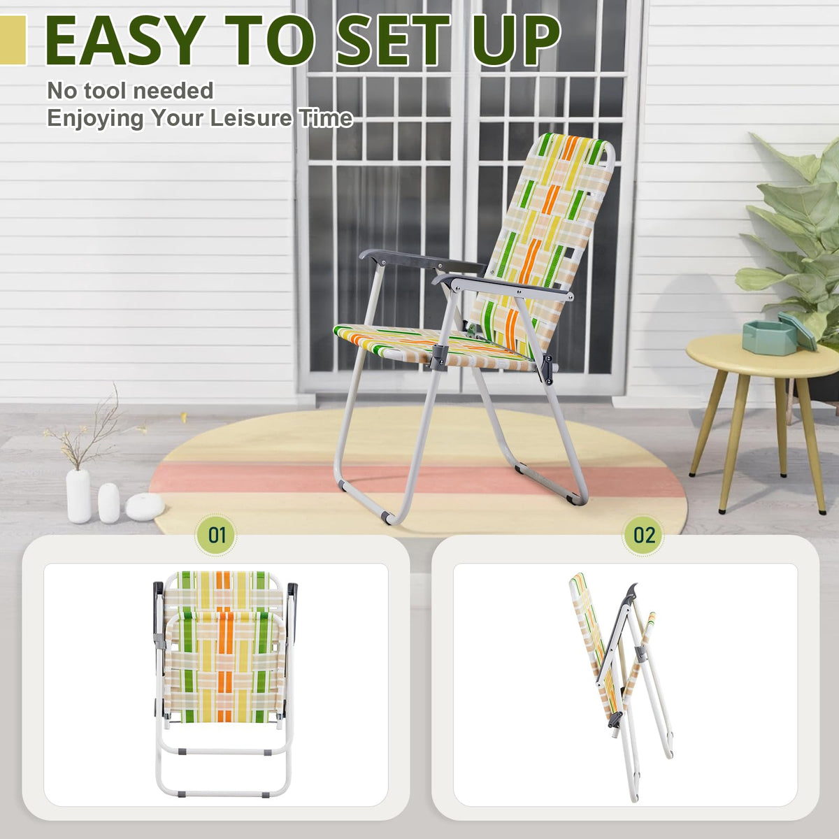 Set of 2 Webbed Folding Beach Chairs Yellow & Green V881
