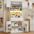 71" Tall White Kitchen Pantry Cabinet with Microwave Countertop T370237