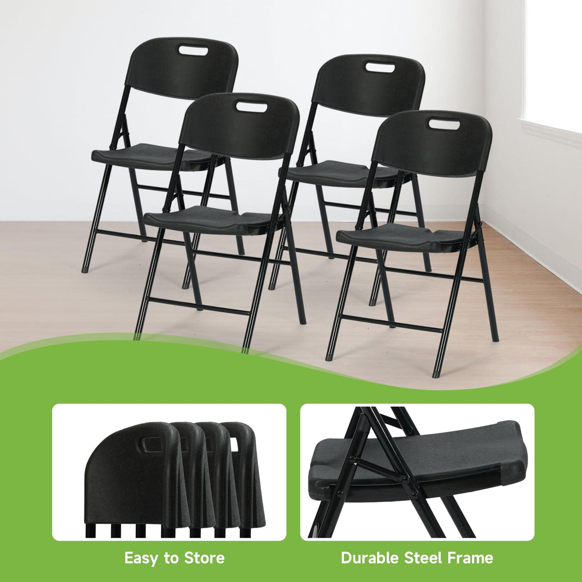 Black Plastic Folding Chair Set of 10 A141
