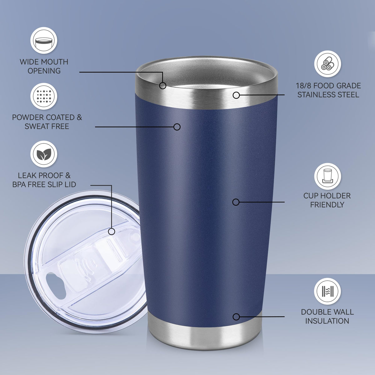20 oz Stainless Steel Insulated Tumbler with Lid I385197