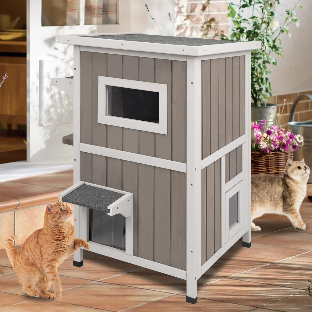 2 Story Weatherproof Wooden Outdoor Cat House M547