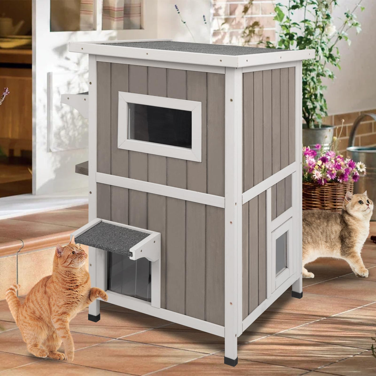 2 Story Weatherproof Wooden Outdoor Cat House M547