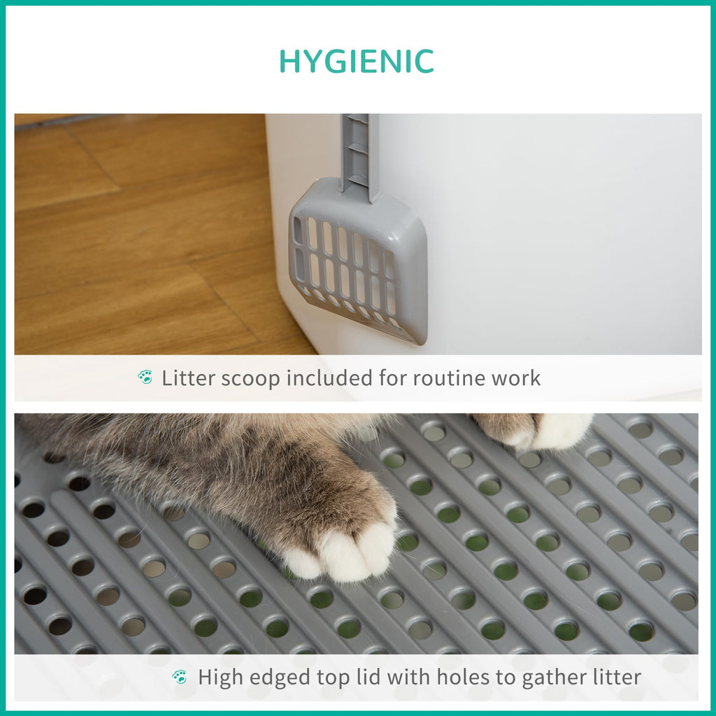Covered Cat Litter Box with Scoop, White U45579