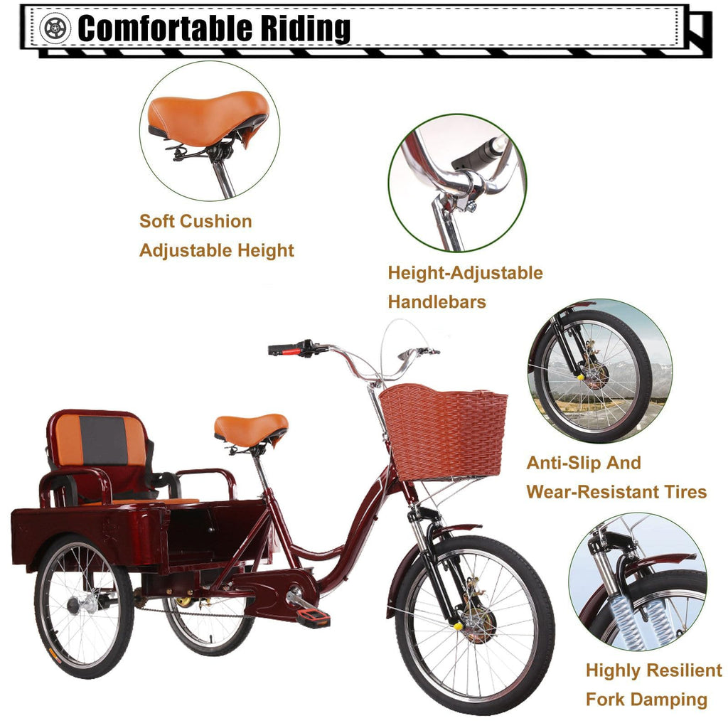 20 Inch 3-Wheel Electric Tricycle with Front Basket & Cargo Carrier W606589