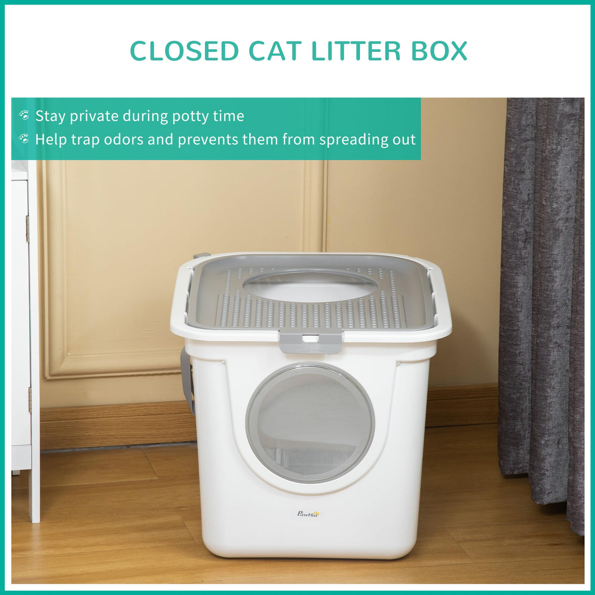 Covered Cat Litter Box with Scoop, White U45579