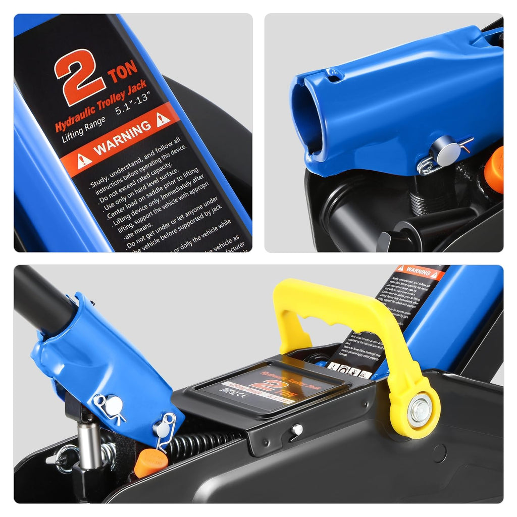 Low Profile Hydraulic Trolley Floor Jack with 2 Ratchet Jack Stands, 2 Ton Capacity, Blue R8615