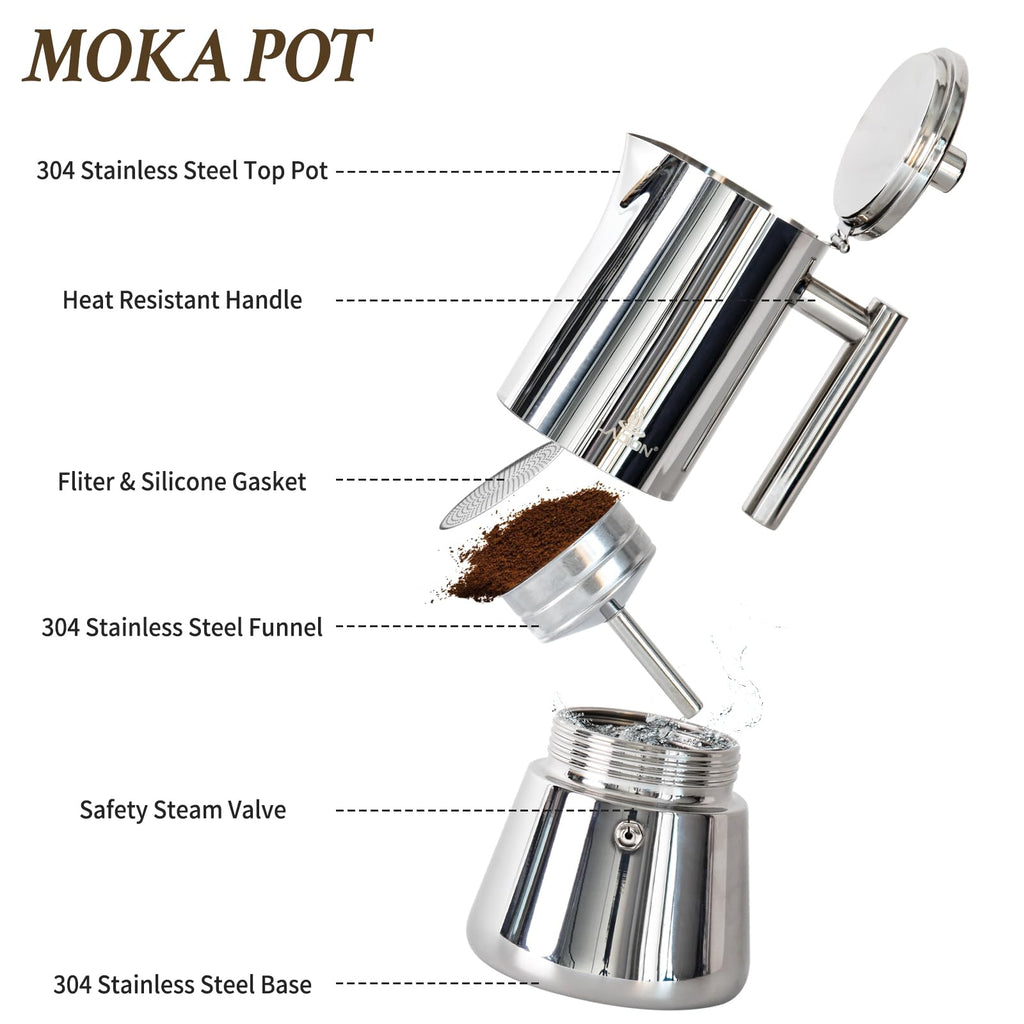 6 Cup Stainless Steel Stovetop Espresso Maker T253565