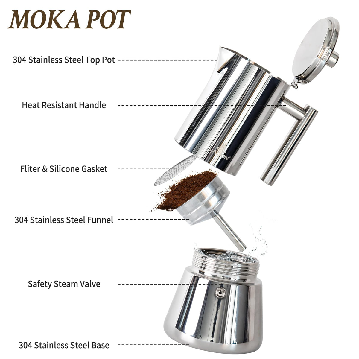 6 Cup Stainless Steel Stovetop Espresso Maker T253565