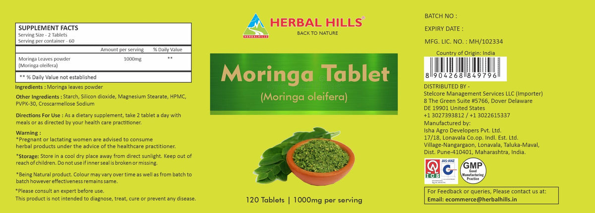 Moringa Tablets 120 Count 1000 mg U8543