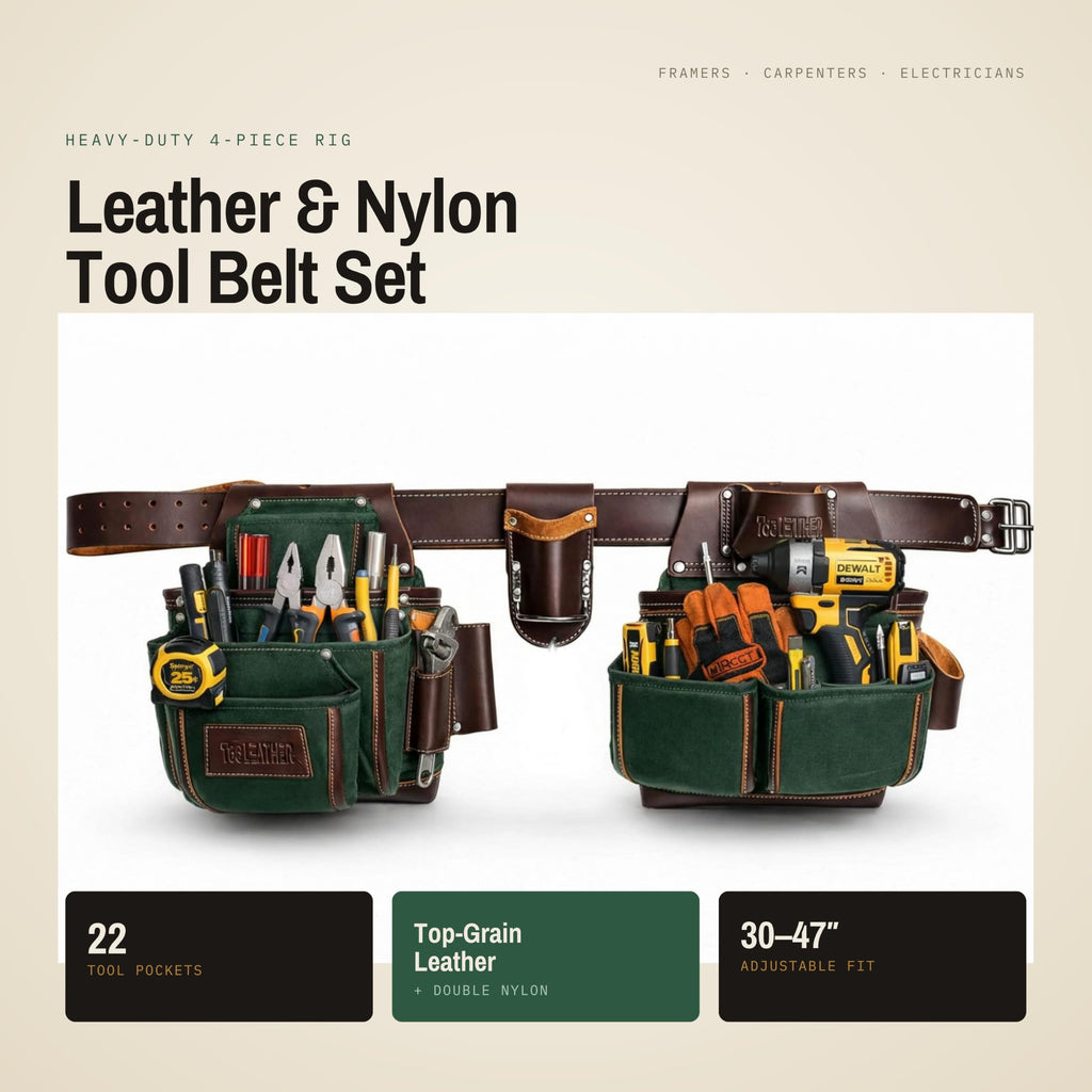 Leather & Nylon 22 Pocket Tool Belt with Hammer Holder M34605
