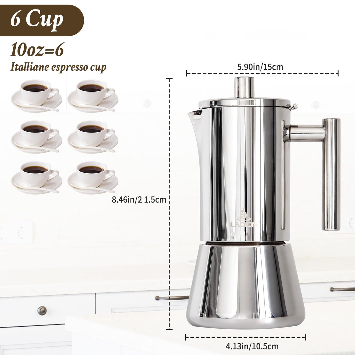 6 Cup Stainless Steel Stovetop Espresso Maker T253565