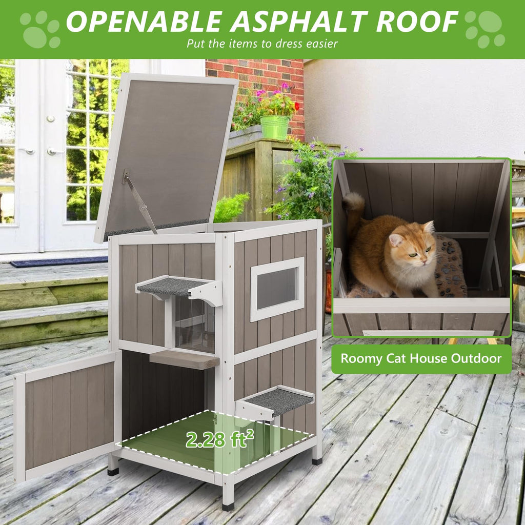 2 Story Weatherproof Wooden Outdoor Cat House M547