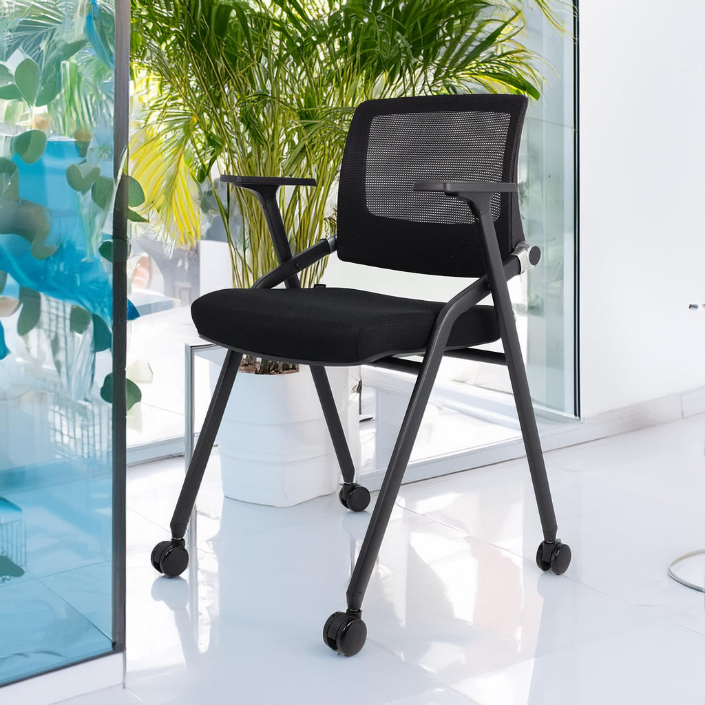2 Pack Black Mesh Folding Office Chairs with Wheels U716