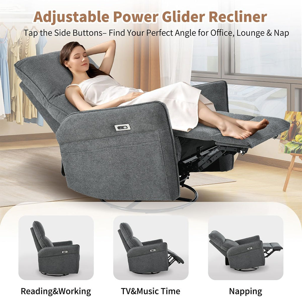 Power Swivel Rocker Recliner Chair with USB, Dark Gray D43424