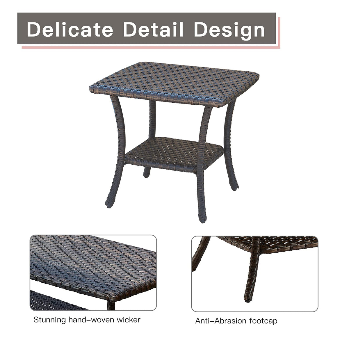 Brown Wicker Rattan 2-Tier Outdoor Coffee Table W7329